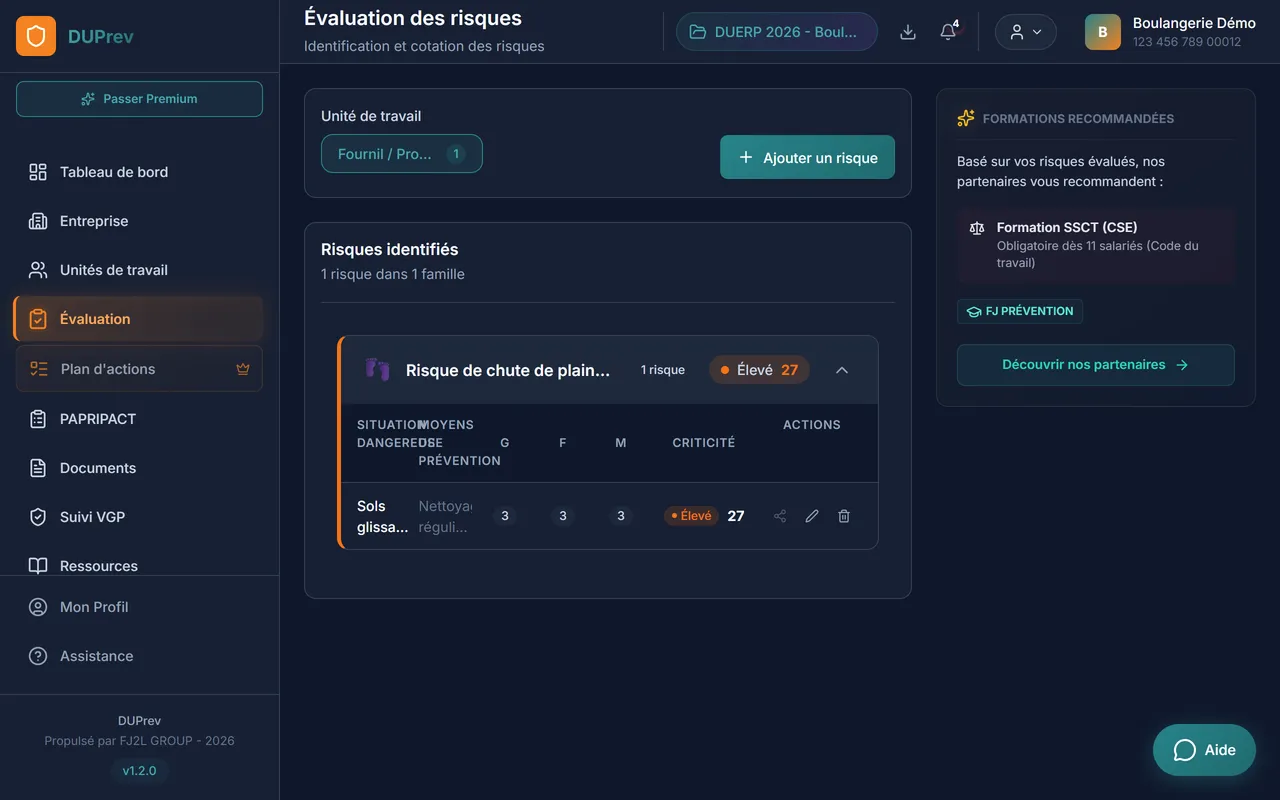 Évaluation des risques dans DUPrev, le logiciel Document Unique